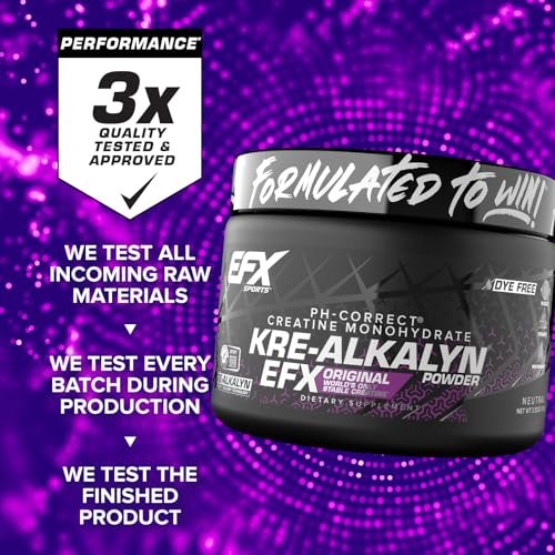 EFX Sports Kre-Alkalyn EFX Pulver | pH-korrigiertes Kreatin-Monohydrat für Kraft, Muskelwachstum & Leistung | 66 Portionen (ungeschmackt)