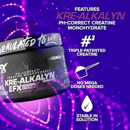 EFX Sports Kre-Alkalyn EFX Pulver | pH-korrigiertes Kreatin-Monohydrat für Kraft, Muskelwachstum & Leistung | 66 Portionen (ungeschmackt)