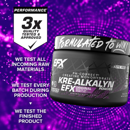 EFX Sports Kre-Alkalyn EFX Pulver | pH-korrigiertes Kreatin-Monohydrat für Kraft, Muskelwachstum & Leistung | 66 Portionen (ungeschmackt)