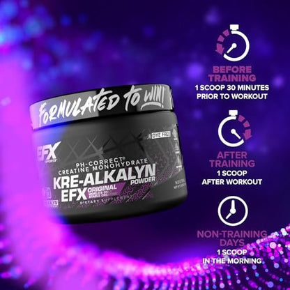 EFX Sports Kre-Alkalyn EFX Pulver | pH-korrigiertes Kreatin-Monohydrat für Kraft, Muskelwachstum & Leistung | 66 Portionen (ungeschmackt)