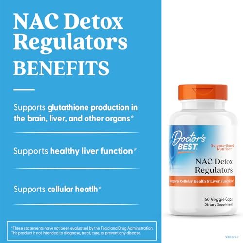 Doctor's Best NAC Detox Regulators – N-Acetyl Cystein 600 mg mit Selen & Molybdän, 60 vegane Kapseln für Lebergesundheit und antioxidative Abwehr