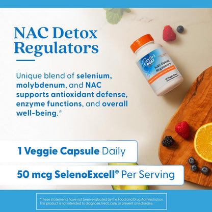 Doctor's Best NAC Detox Regulators – N-Acetyl Cystein 600 mg mit Selen & Molybdän, 60 vegane Kapseln für Lebergesundheit und antioxidative Abwehr