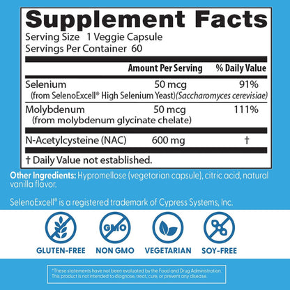 Doctor's Best NAC Detox Regulators – N-Acetyl Cystein 600 mg mit Selen & Molybdän, 60 vegane Kapseln für Lebergesundheit und antioxidative Abwehr