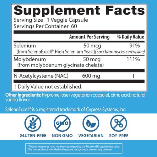 Doctor's Best NAC Detox Regulators – N-Acetyl Cystein 600 mg mit Selen & Molybdän, 60 vegane Kapseln für Lebergesundheit und antioxidative Abwehr