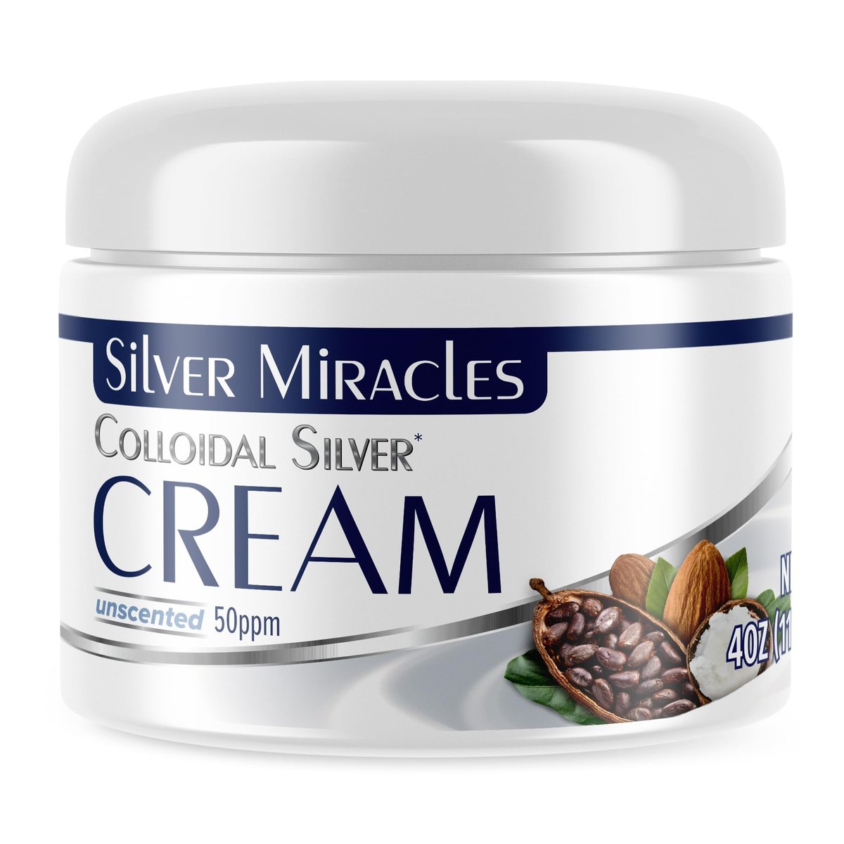 Silver Miracles Kolloidale Silbercreme - 4oz - Hautheilungscreme mit kolloidalem Silber - Duft- und farbstofffrei - Feuchtigkeitsspendend für trockene Haut - Hergestellt mit 99,999% reinem Silber