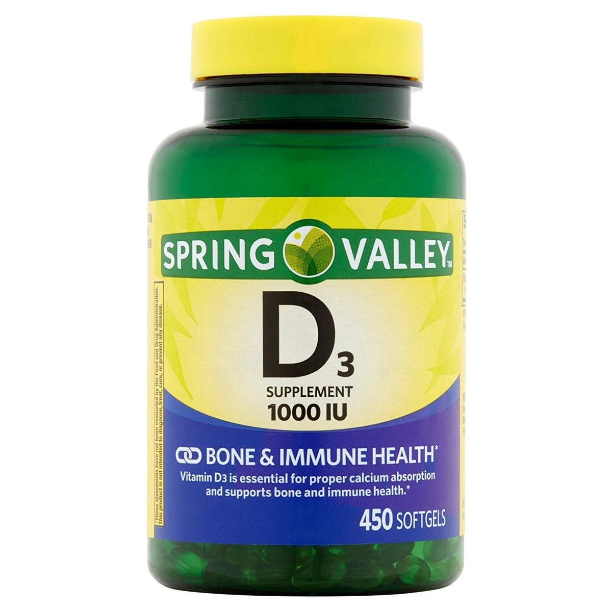 Spring Valley Vitamin D-3 1000 IE – 450 Weichkapseln für starke Knochen und Immunsystem