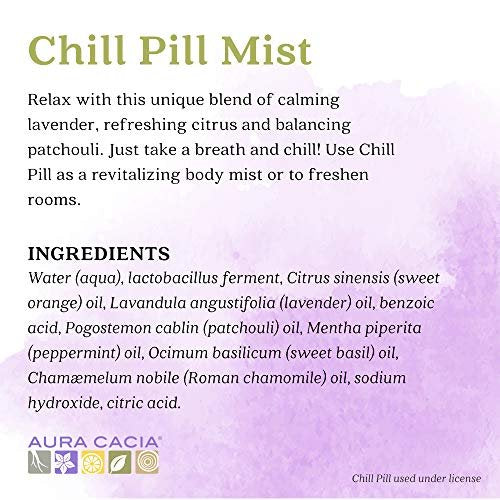 Aura Cacia Chill Pill Mist – Beruhigender Raum- und Gesichtsdampf mit ätherischen Ölen, 60 ml