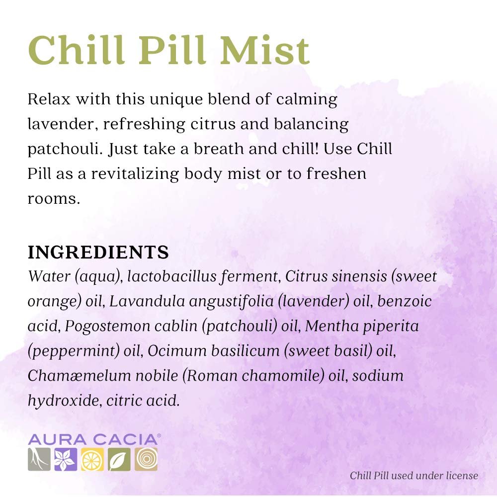 Aura Cacia Chill Pill Mist – Beruhigender Raum- und Gesichtsdampf mit ätherischen Ölen, 60 ml