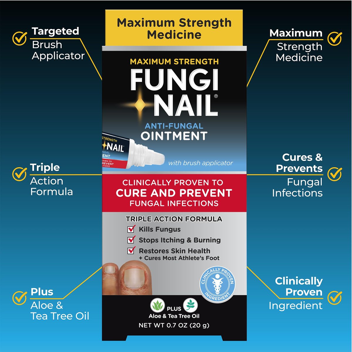 Fungi Nail Anti-Fungale Salbe 0,7 Fl Oz – Tötet Pilze, die zu Fußpilz führen können, mit Tolnaftat – Zehennagelpilzbehandlung – klinisch erwiesen zur Heilung von Infektionen – natürliche Farbe