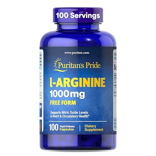 Puritan's Pride L-Arginin 1000 mg – Nahrungsergänzungsmittel zur Unterstützung des Stickstoffmonoxidspiegels und der Herz- und Kreislaufgesundheit, 100 Tabletten (100-Tage-Vorrat)