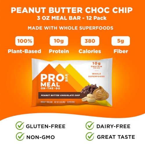 PROBAR MEAL Riegel Peanut Butter Chocolate Chip – 12er Pack, Nicht-GVO, Glutenfrei, Pflanzlich, Vollwertige Zutaten