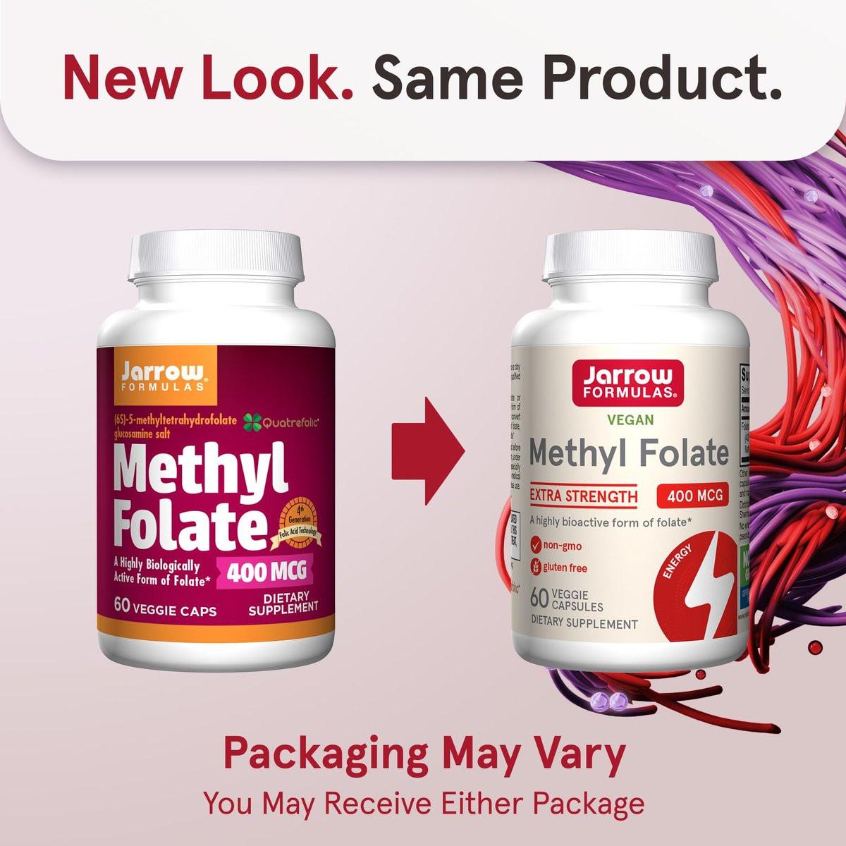 Jarrow Formulas Extra Starkes Methylfolat 400 mcg – Nahrungsergänzungsmittel für Herz-Kreislauf- und neurologische Gesundheit, 60 vegane Kapseln, 60 Tage Vorrat