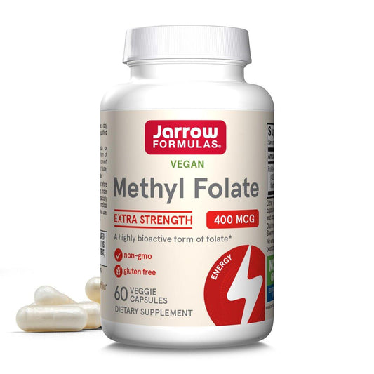 Jarrow Formulas Extra Starkes Methylfolat 400 mcg – Nahrungsergänzungsmittel für Herz-Kreislauf- und neurologische Gesundheit, 60 vegane Kapseln, 60 Tage Vorrat