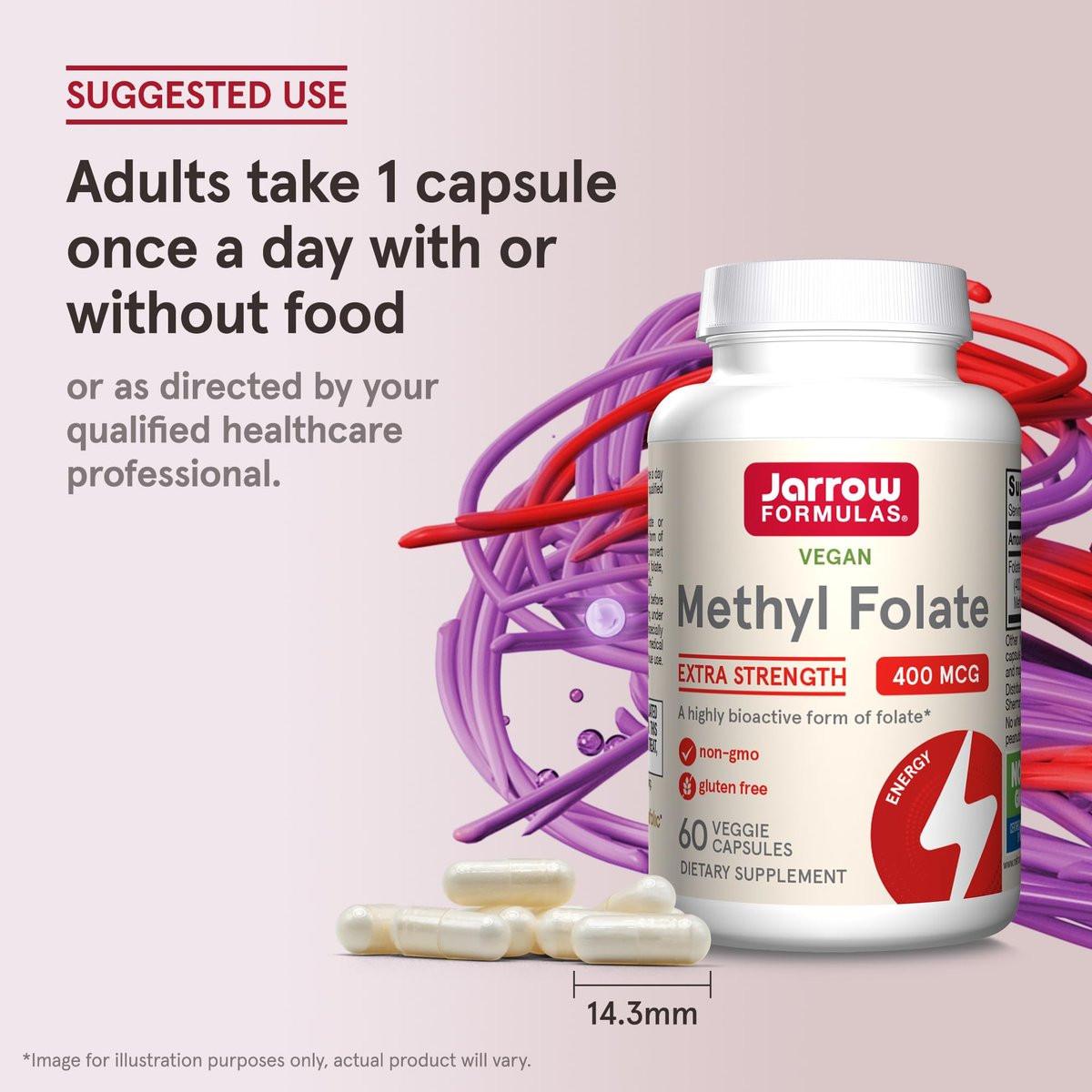Jarrow Formulas Extra Starkes Methylfolat 400 mcg – Nahrungsergänzungsmittel für Herz-Kreislauf- und neurologische Gesundheit, 60 vegane Kapseln, 60 Tage Vorrat