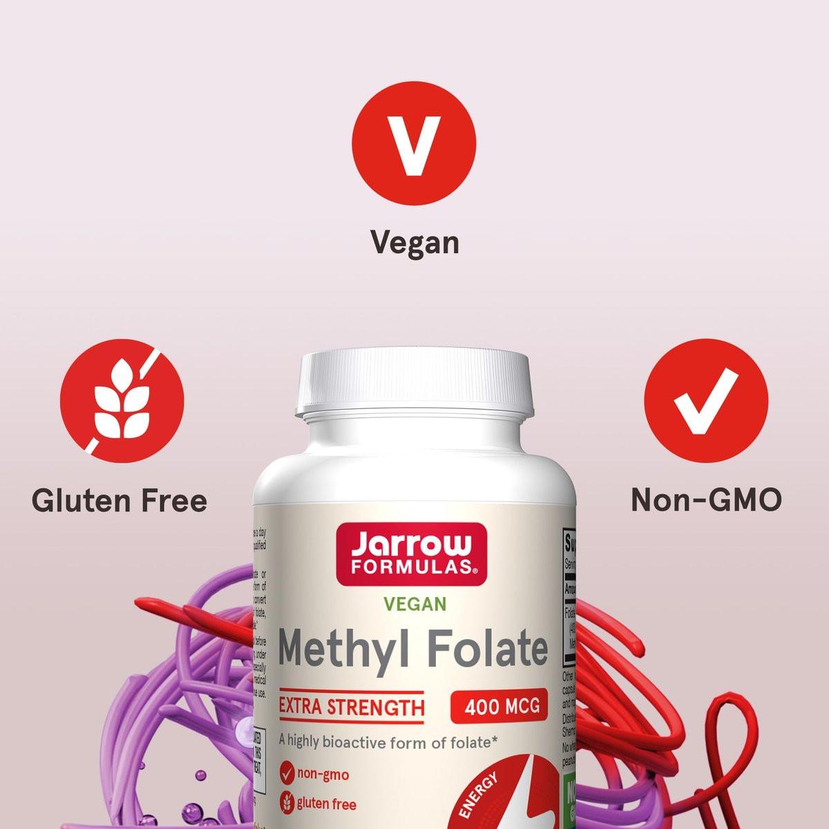 Jarrow Formulas Extra Starkes Methylfolat 400 mcg – Nahrungsergänzungsmittel für Herz-Kreislauf- und neurologische Gesundheit, 60 vegane Kapseln, 60 Tage Vorrat