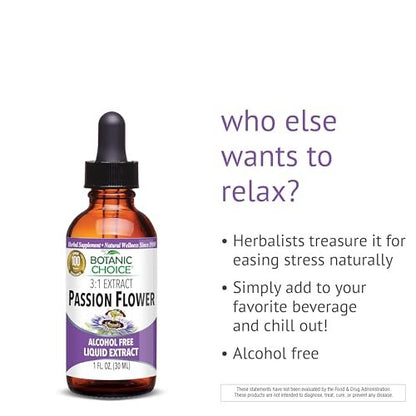 Botanic Choice Passionsblumen-Flüssigextrakt – Alkoholfreies Kräuterergänzungsmittel zur traditionellen Unterstützung der Entspannung – 29,6 ml