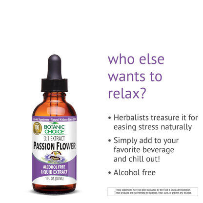 Botanic Choice Passionsblumen-Flüssigextrakt – Alkoholfreies Kräuterergänzungsmittel zur traditionellen Unterstützung der Entspannung – 29,6 ml