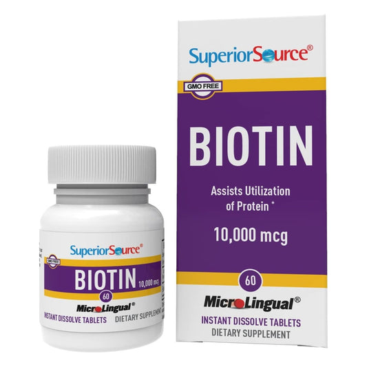 Superior Source Biotin 10.000 mcg – Tägliches Supplement für Haarwachstum, gesunde Nägel & Haut – 60 sublinguale Tabletten