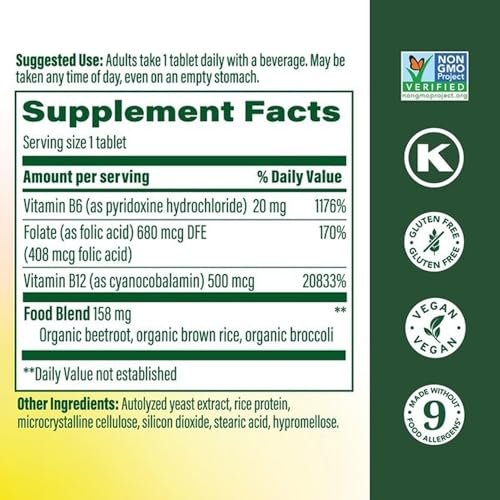 MegaFood Vegan Vitamin B12 mit Vitamin B6, B12 und Folsäure – Unterstützt den Energiestoffwechsel, das Nervensystem und die Herz-Kreislauf-Funktion – 30 Minitabletten
