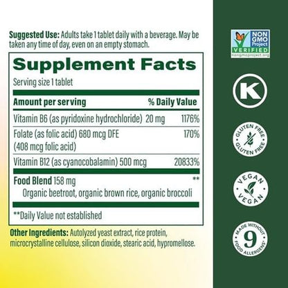 MegaFood Vegan Vitamin B12 mit Vitamin B6, B12 und Folsäure – Unterstützt den Energiestoffwechsel, das Nervensystem und die Herz-Kreislauf-Funktion – 30 Minitabletten