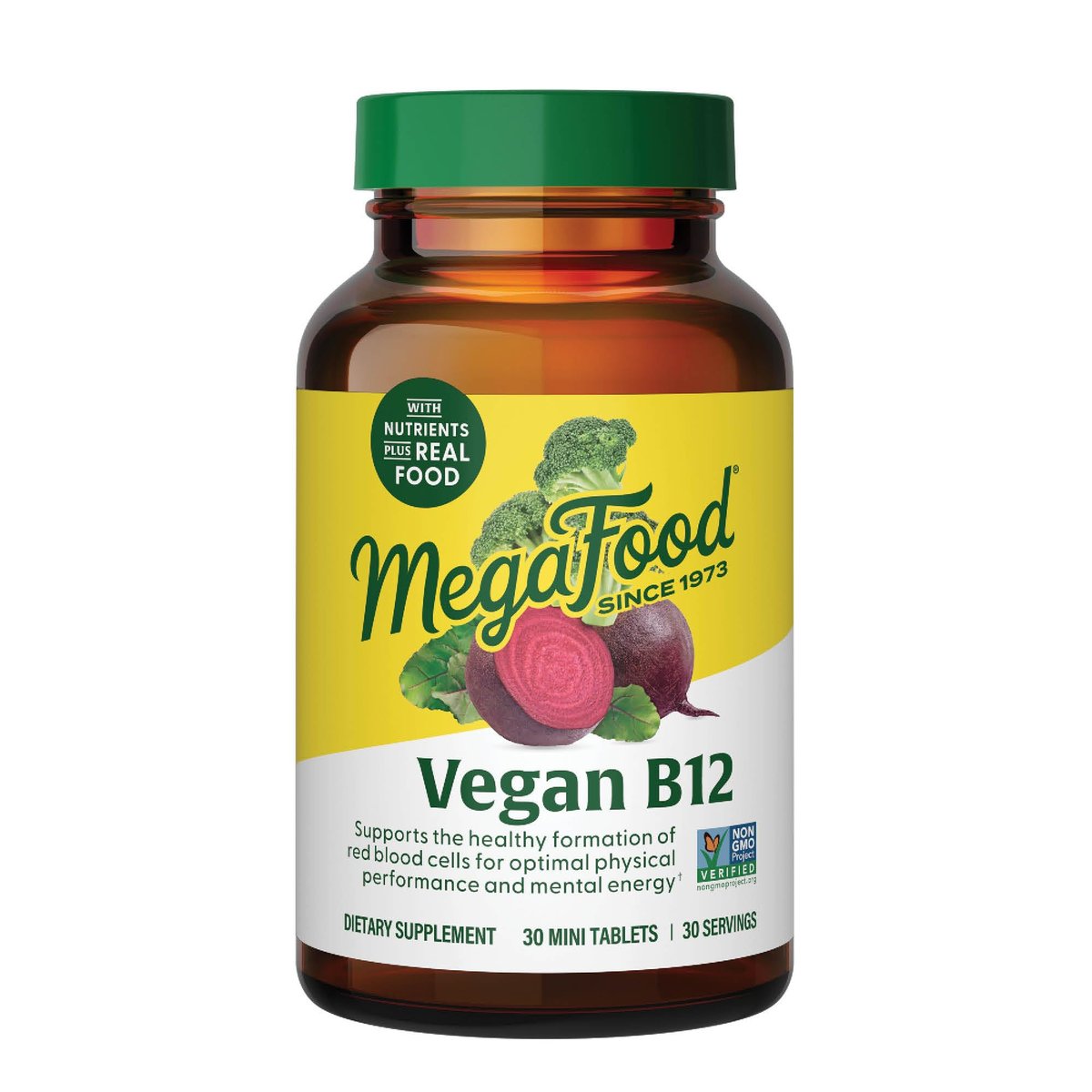 MegaFood Vegan Vitamin B12 mit Vitamin B6, B12 und Folsäure – Unterstützt den Energiestoffwechsel, das Nervensystem und die Herz-Kreislauf-Funktion – 30 Minitabletten