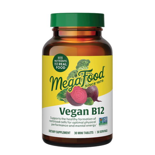 MegaFood Vegan Vitamin B12 mit Vitamin B6, B12 und Folsäure – Unterstützt den Energiestoffwechsel, das Nervensystem und die Herz-Kreislauf-Funktion – 30 Minitabletten