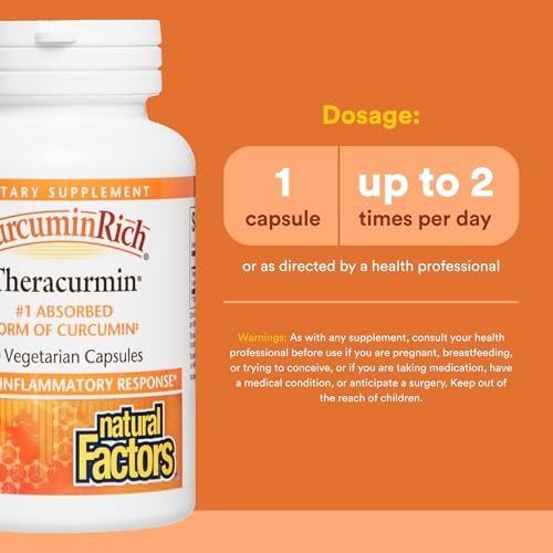 Natural Factors CurcuminRich Theracurmin – Antioxidant-Komplex mit Curcumin für Muskelunterstützung, 60 vegane Kapseln
