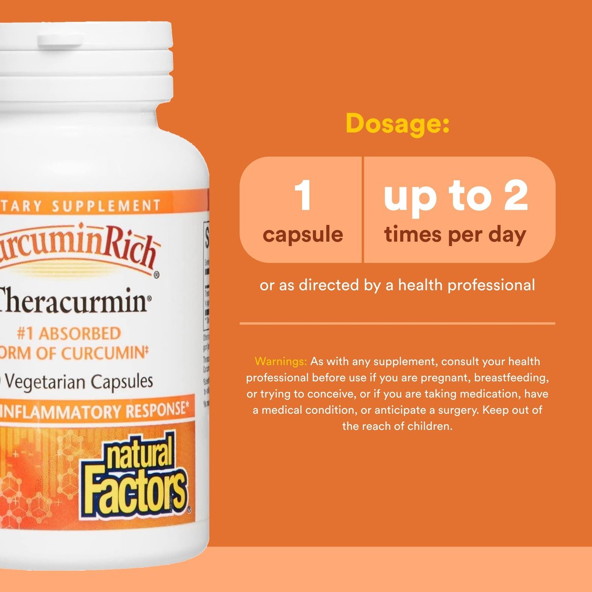 Natural Factors CurcuminRich Theracurmin – Antioxidant-Komplex mit Curcumin für Muskelunterstützung, 60 vegane Kapseln