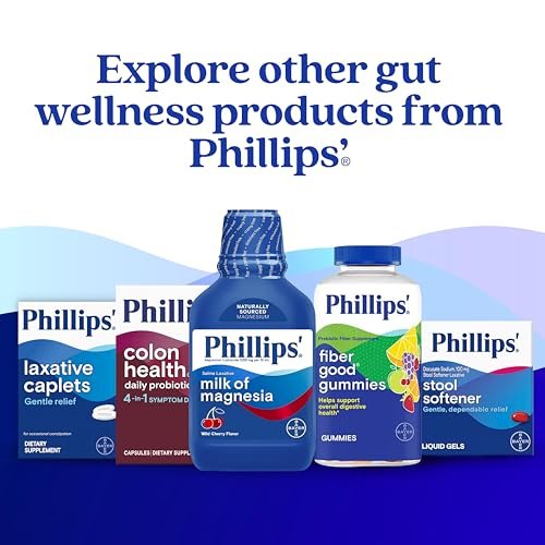 Phillips' Colon Health Tägliche Probiotika Kapseln, 4-in-1 Symptomabwehr gegen gelegentliche Blähungen, Völlegefühl, Verstopfung und Durchfall, 60 Kapseln