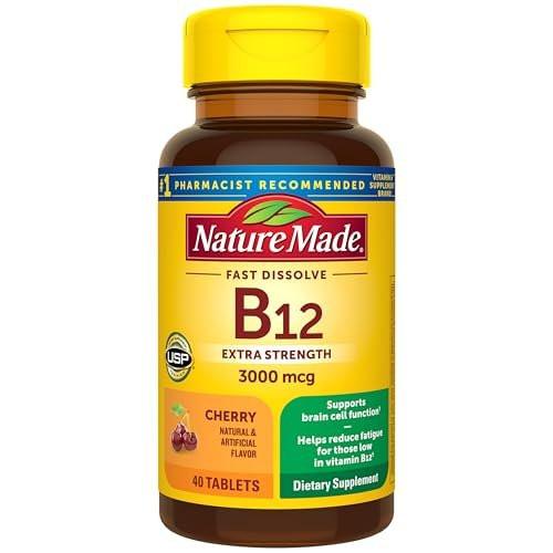 Nature Made Vitamin B12 3000 mcg – Sublinguale Lutschtabletten zur Unterstützung des Energiestoffwechsels, 40 zuckerfreie Tabletten, 40-Tage-Vorrat