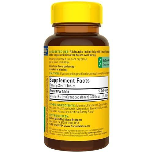 Nature Made Vitamin B12 3000 mcg – Sublinguale Lutschtabletten zur Unterstützung des Energiestoffwechsels, 40 zuckerfreie Tabletten, 40-Tage-Vorrat