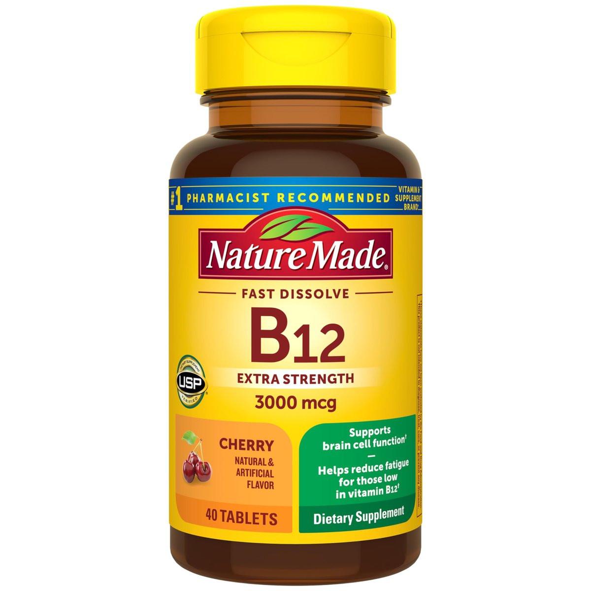 Nature Made Vitamin B12 3000 mcg – Sublinguale Lutschtabletten zur Unterstützung des Energiestoffwechsels, 40 zuckerfreie Tabletten, 40-Tage-Vorrat