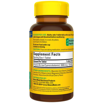 Nature Made Vitamin B12 1000 mcg Lutschtabletten – 150 zuckerfreie, schnell lösliche Tabletten zur Unterstützung des Energiestoffwechsels