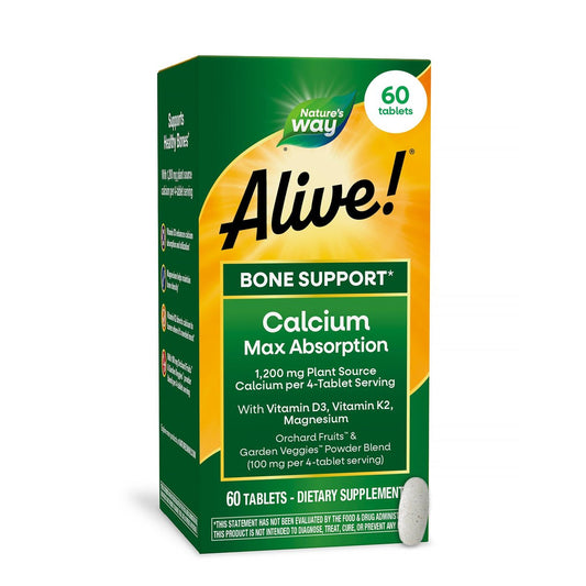 Nature’s Way Alive! Calcium Bone Support Tabletten* – Hoch bioverfügbares Calcium mit Vitamin D3, K2 & Magnesium für starke Knochen* – 60 Tabletten