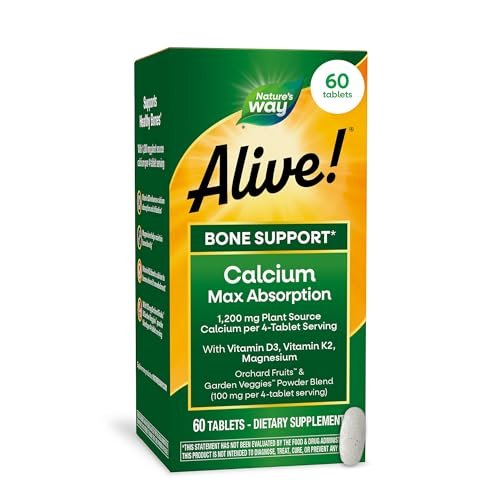 Nature’s Way Alive! Calcium Bone Support Tabletten* – Hoch bioverfügbares Calcium mit Vitamin D3, K2 & Magnesium für starke Knochen* – 60 Tabletten