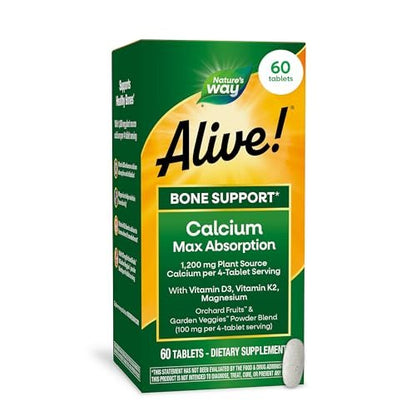 Nature’s Way Alive! Calcium Bone Support Tabletten* – Hoch bioverfügbares Calcium mit Vitamin D3, K2 & Magnesium für starke Knochen* – 60 Tabletten