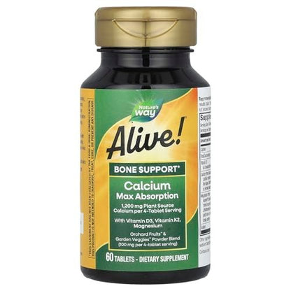 Nature’s Way Alive! Calcium Bone Support Tabletten* – Hoch bioverfügbares Calcium mit Vitamin D3, K2 & Magnesium für starke Knochen* – 60 Tabletten