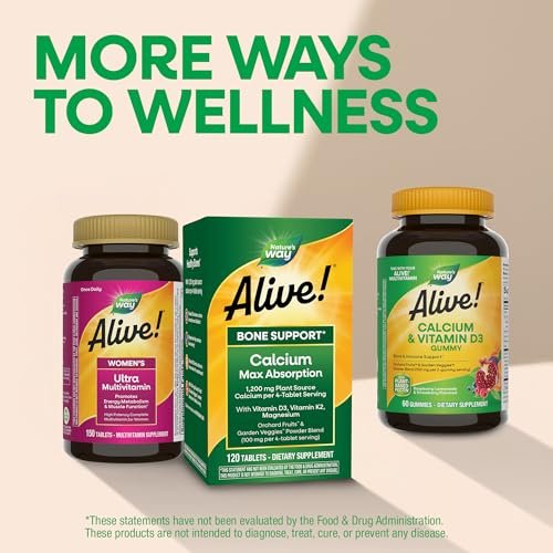 Nature’s Way Alive! Calcium Bone Support Tabletten* – Hoch bioverfügbares Calcium mit Vitamin D3, K2 & Magnesium für starke Knochen* – 60 Tabletten
