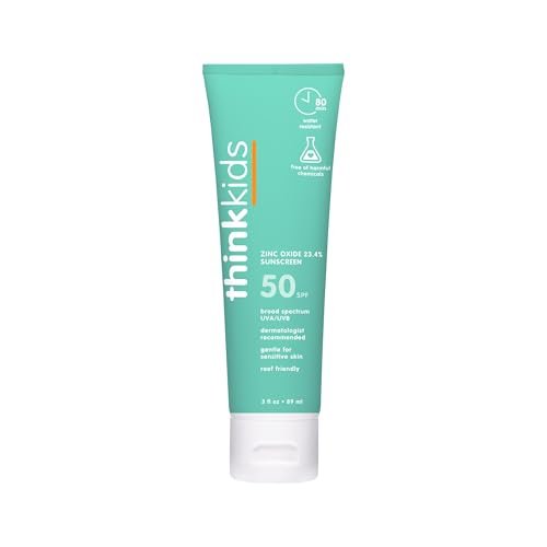 Thinkkids Mineral Sonnencreme SPF 50+ für Kinder – 3 Fl Oz, Natürlich, Wasserbeständig, Riffreundlich, Breitband UVA/UVB Sonnenschutz