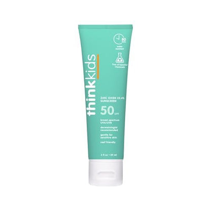 Thinkkids Mineral Sonnencreme SPF 50+ für Kinder – 3 Fl Oz, Natürlich, Wasserbeständig, Riffreundlich, Breitband UVA/UVB Sonnenschutz