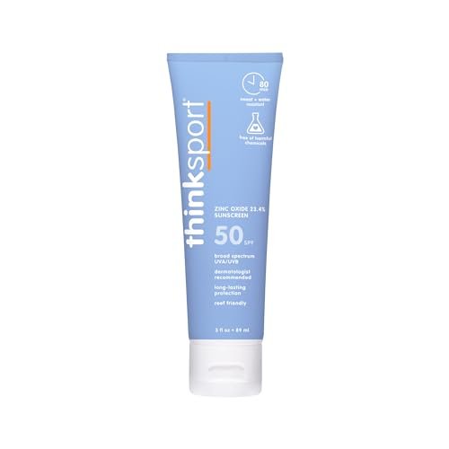 Thinksport SPF 50 Mineral Sonnencreme – Sichere, natürliche Sonnencreme für Sport & aktive Nutzung – Wasserbeständige Sonnencreme – UVA/UVB Schutz – Vegan, Riffreundlich, 3 Fl Oz (1er-Pack)