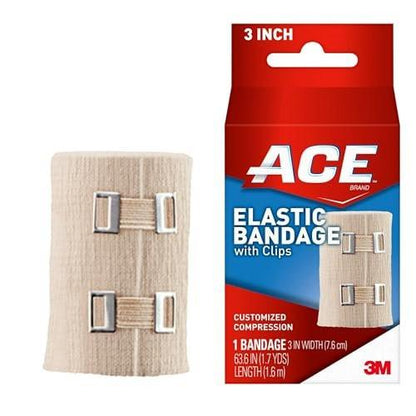 ACE 3 Zoll elastische Bandage mit Clips, beige, ideal für Ellbogen, Knöchel, Knie und mehr, perfekt für Sport, angenehmes Design mit weichem Gefühl, waschbar und wiederverwendbar