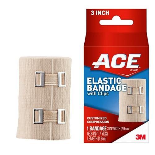 ACE 3 Zoll elastische Bandage mit Clips, beige, ideal für Ellbogen, Knöchel, Knie und mehr, perfekt für Sport, angenehmes Design mit weichem Gefühl, waschbar und wiederverwendbar