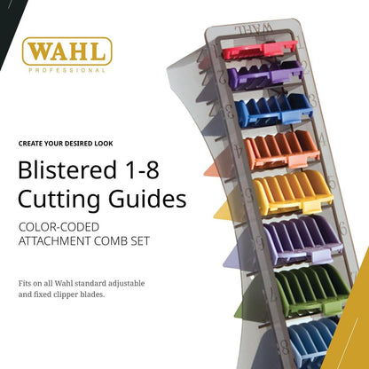 Wahl Professional Aufsteckkämme 1-8, farbcodierte Haarschneidemaschinenaufsätze, langlebig und einfach zu verwenden