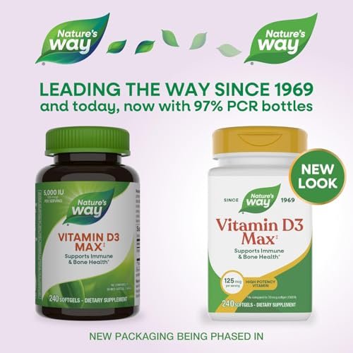 Nature's Way Vitamin D3 Max – Unterstützt gesunde Knochen & Zähne* und das Immunsystem*, 125 mcg pro Portion, 240 Softgels