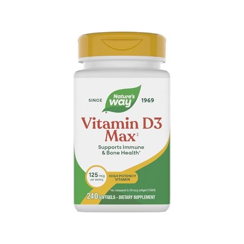 Nature's Way Vitamin D3 Max – Unterstützt gesunde Knochen & Zähne* und das Immunsystem*, 125 mcg pro Portion, 240 Softgels