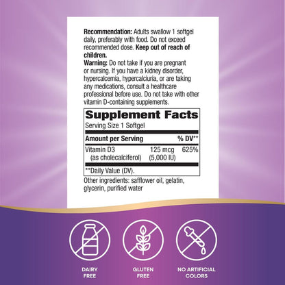 Nature's Way Vitamin D3 Max – Unterstützt gesunde Knochen & Zähne* und das Immunsystem*, 125 mcg pro Portion, 240 Softgels
