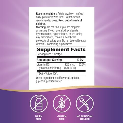 Nature's Way Vitamin D3 Max – Unterstützt gesunde Knochen & Zähne* und das Immunsystem*, 125 mcg pro Portion, 240 Softgels