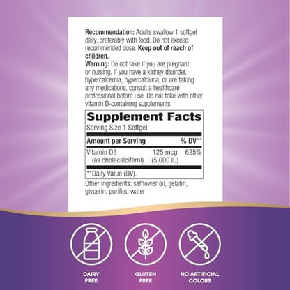 Nature's Way Vitamin D3 Max – Unterstützt gesunde Knochen & Zähne* und das Immunsystem*, 125 mcg pro Portion, 240 Softgels