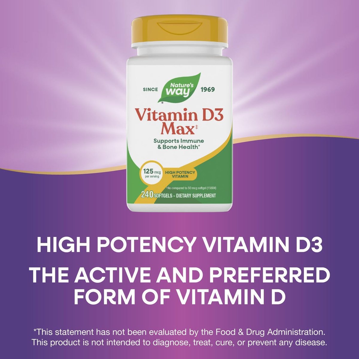 Nature's Way Vitamin D3 Max – Unterstützt gesunde Knochen & Zähne* und das Immunsystem*, 125 mcg pro Portion, 240 Softgels